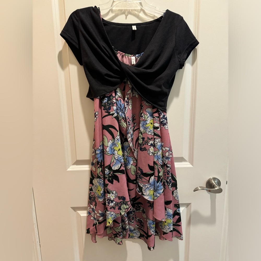 Pink spaghetti strap summer dress with black shrug included